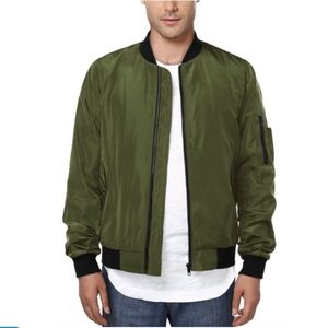 Men’s Army Green Bomber Jacket, Casual Lightweight, Cool